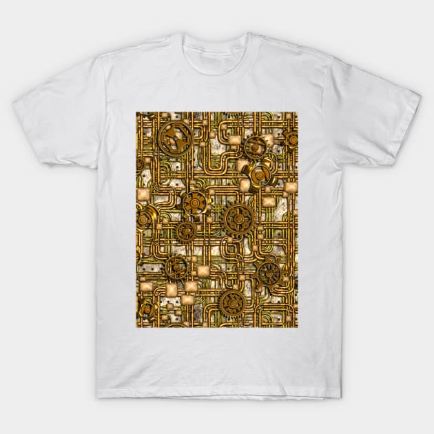 Steampunk Panel, Gears and Pipes - Brass T-Shirt by BonniePhantasm